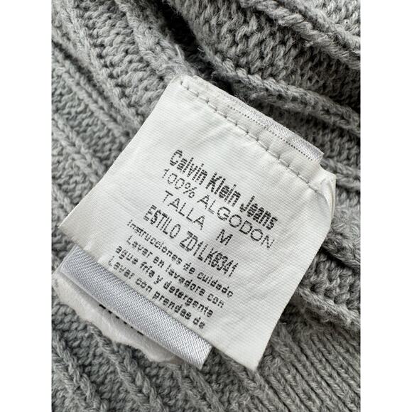 Vintage Y2K Calvin Klein Zip Up Sweater Mens M Gray 100% Cotton Mock Neck Ribbed - Picture 11 of 15